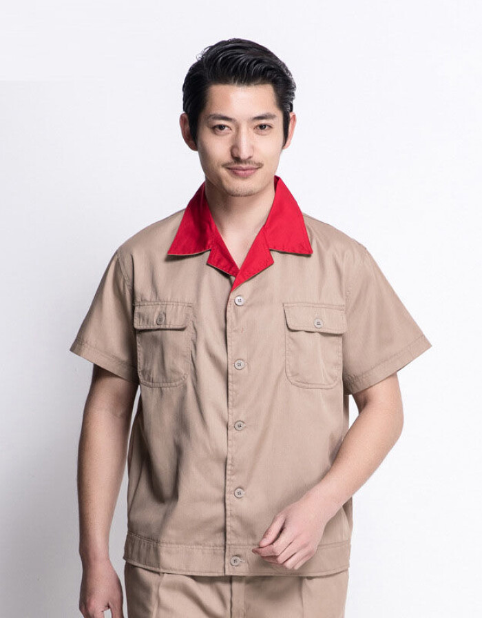 御目 勞保服短袖 工廠車(chē)間電焊汽修短袖工程服 卡其色套裝(不分男款女款) XL